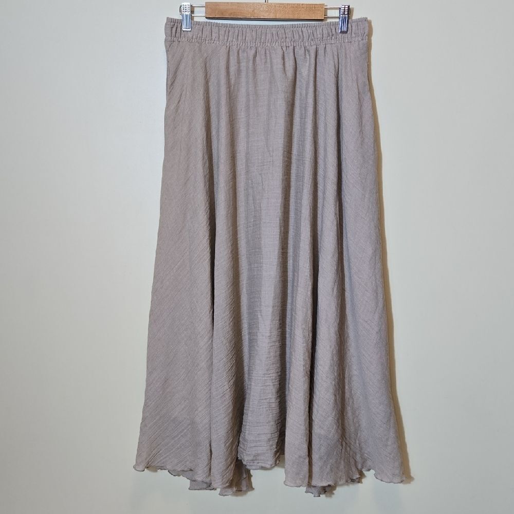 Peach Tan Pull On Maxi Skirt Size L Full Flowy‎ Neutral Minimalist